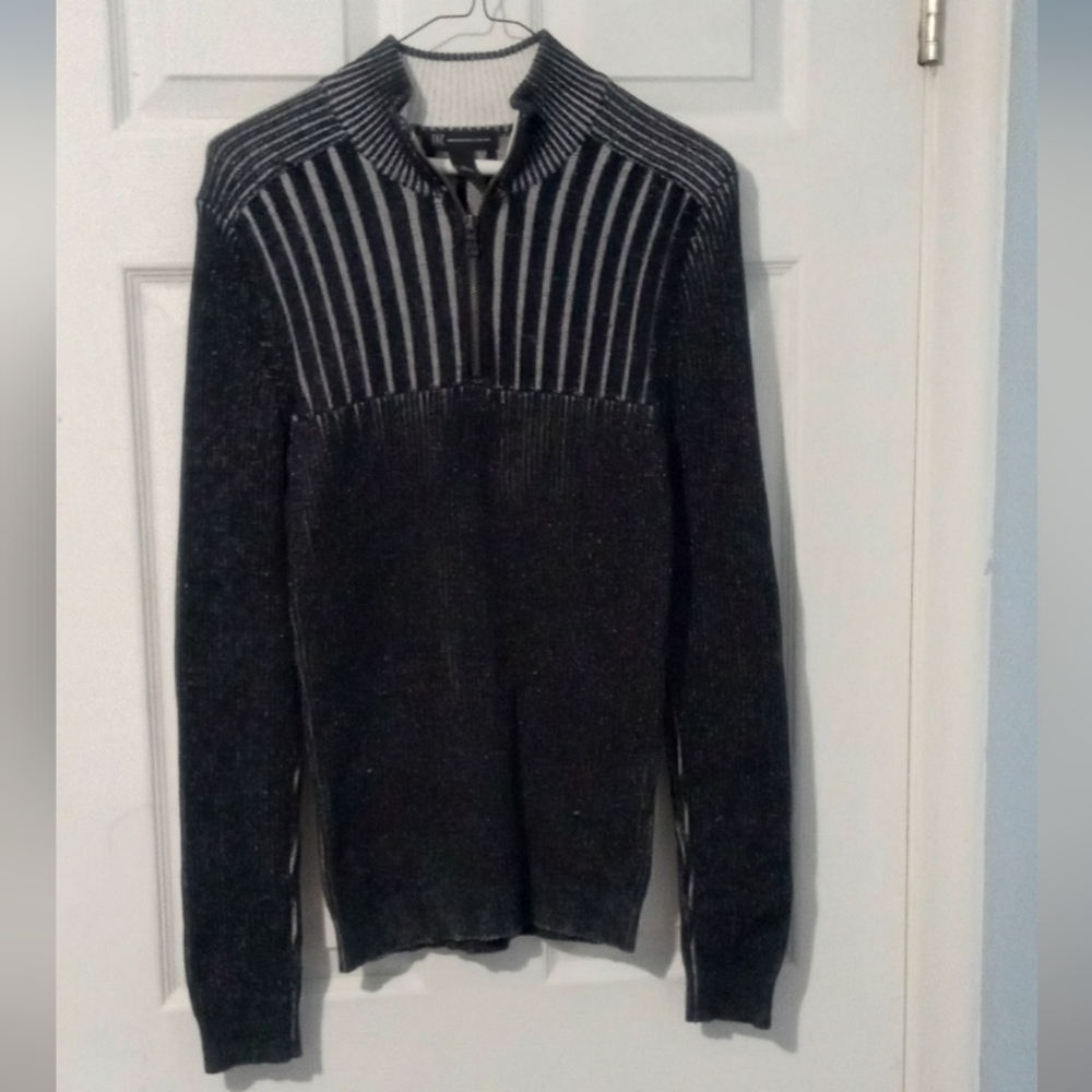 INC International Concepts Men's Black and Gray 1/4 Zip-Up Sweater